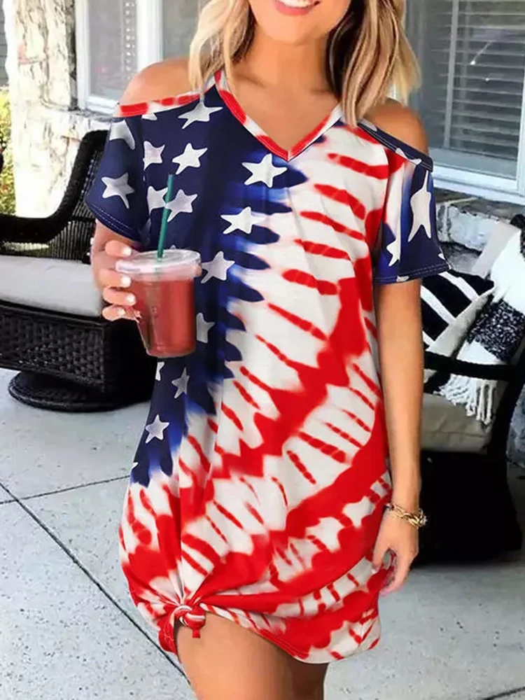 Summer Dresses For Women 2022 American Flag Star Cold Shoulder Mini Dress V-Neck Straight Short Sleeve Dress Vestidos Robe
Summer Dresses For Women 2022 American Flag Star Cold Shoulder Mini Dress V-Neck Straight Short Sleeve Dress Vestidos Robe