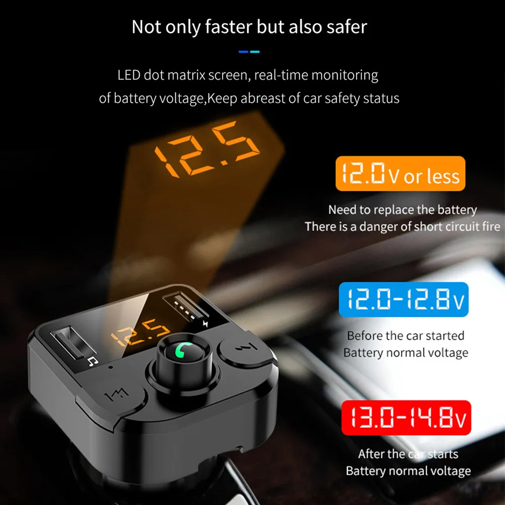 Vehemo Universal Car FM Transmitter Handsfree TF Card U Disk Bluetooth 5.0 BT36B 3.1A Stereo Music Power Off Memory
