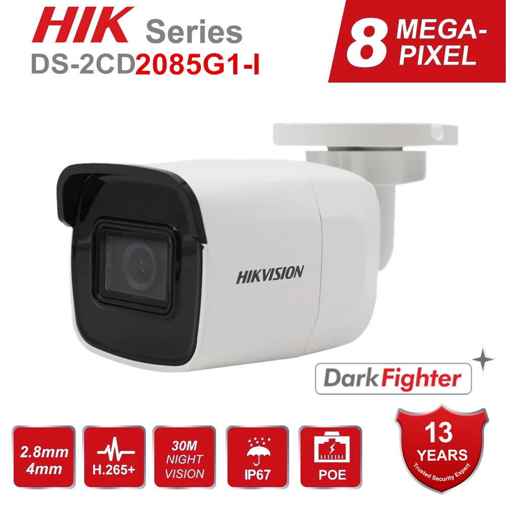 

Цилиндрическая IP-камера видеонаблюдения Hikvision DS-2CD2085G1-I, 8 Мп, 4K POE, сетевая безопасность на улице, Darkfighter, ИК, 30 м, Plug & Play, IP67 H.265 +