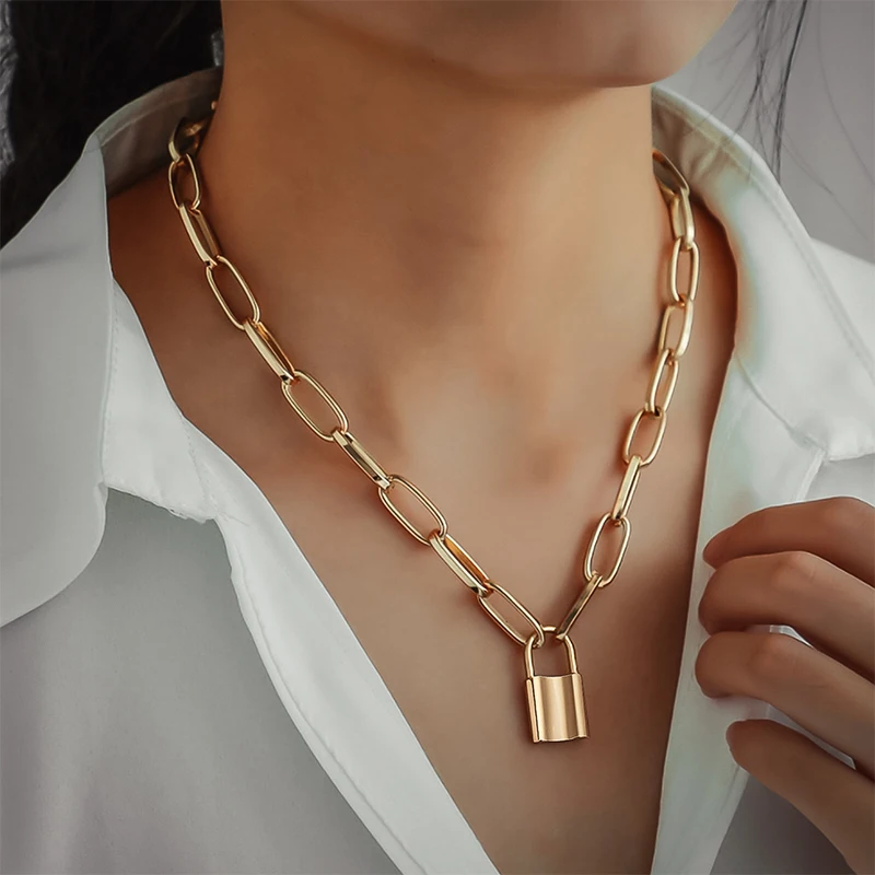 Punk Lock Chain Pendant Necklace For Women Vintage Gold Chunky Chain Choker Necklaces 2021 Gothic Trend Jewelry
Punk Lock Chain Pendant Necklace For Women Vintage Gold Chunky Chain Choker Necklaces 2021 Gothic Trend Jewelry