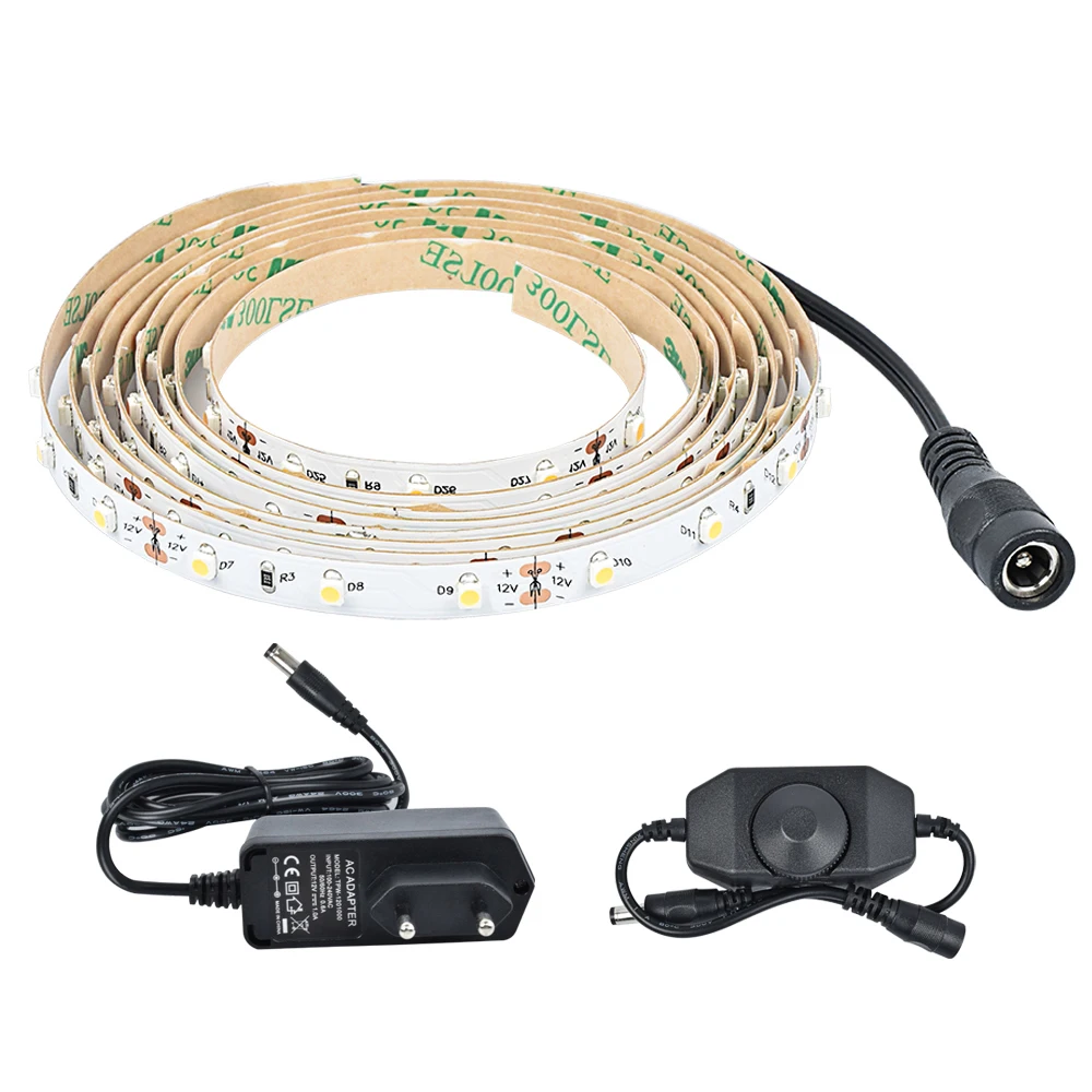 

2M IP20 Warm White 2700K-3000K DC12V 60LEDS/M 3528 LED Strip+Knob LED Dimmer+EU Plug Power supply