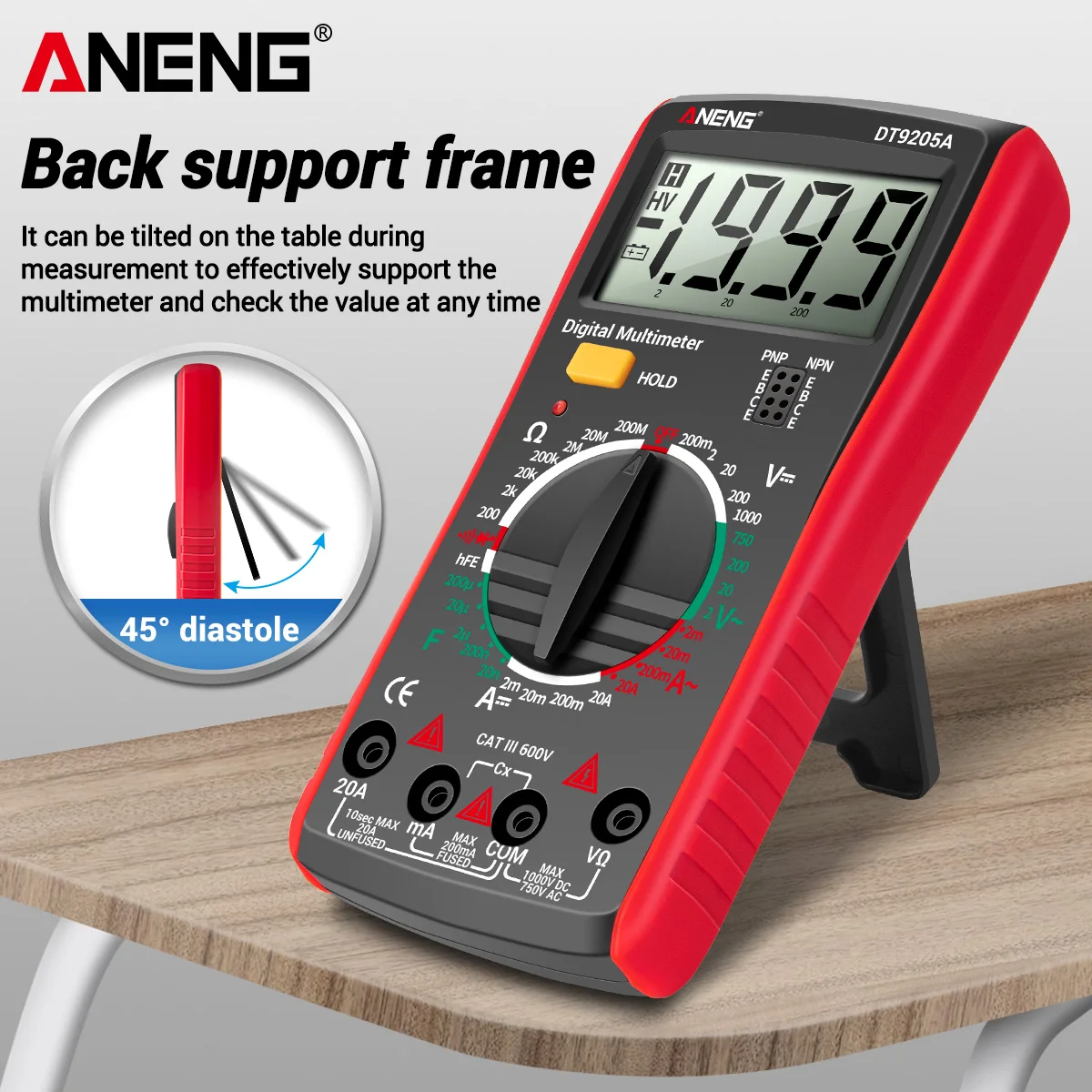 Newly ANENG DT9205A Digital True RMS Professional Multimeter AC/DC Current Tester hFE Ohm Capacitor Voltage Meter Detector Tool
Newly ANENG DT9205A Digital True RMS Professional Multimeter AC/DC Current Tester hFE Ohm Capacitor Voltage Meter Detector Tool