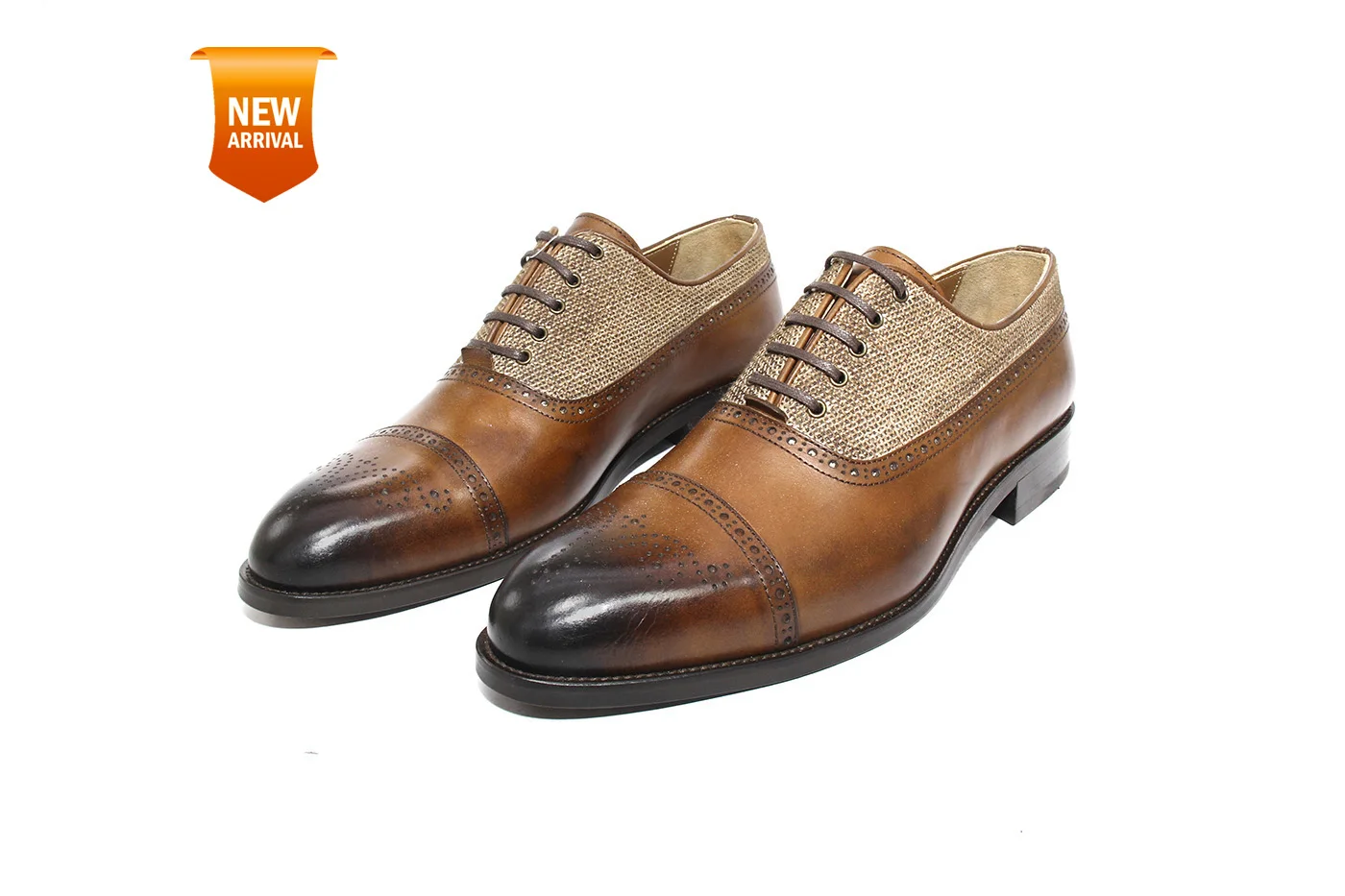 

Handmade Cap Toe Spectator Oxford Shoes with Tobacco Real Calf Leather, Microlight Soles, Handmade Footwear, New Season, Spring