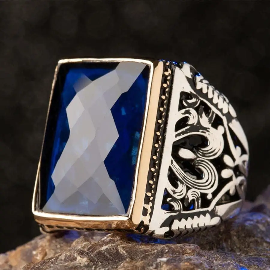 Faceted Style Fashionable Design Rectangle Zircon Blue Stone Ring Vintage Handmade Turkish Jewelry Men Gift Luxury Long Lasting
Faceted Style Fashionable Design Rectangle Zircon Blue Stone Ring Vintage Handmade Turkish Jewelry Men Gift Luxury Long Lasting