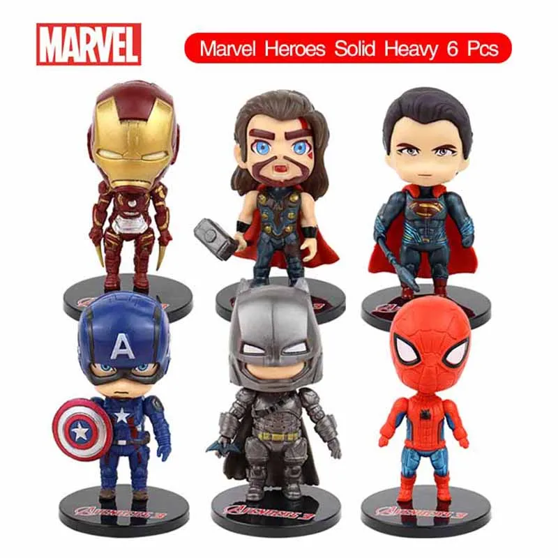 

6Pcs Marvel Heroes Avengers Doll Iron Man Batman Spiderman Captain America Superman Model Cake Car Decoration Children Gift