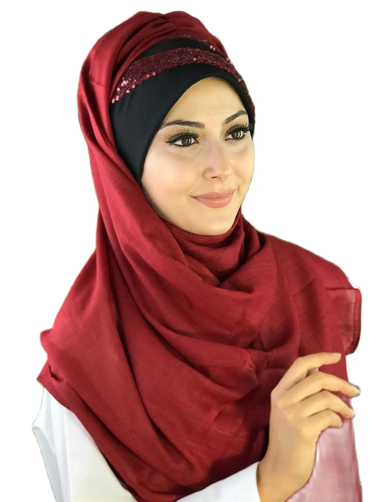 

New Fashion Islamic Muslim Hijab 2021 Trend Hijab Ready Wear Hat Scarf Chiffon Koton Beanie Bone Burgundy Hijab Shawl