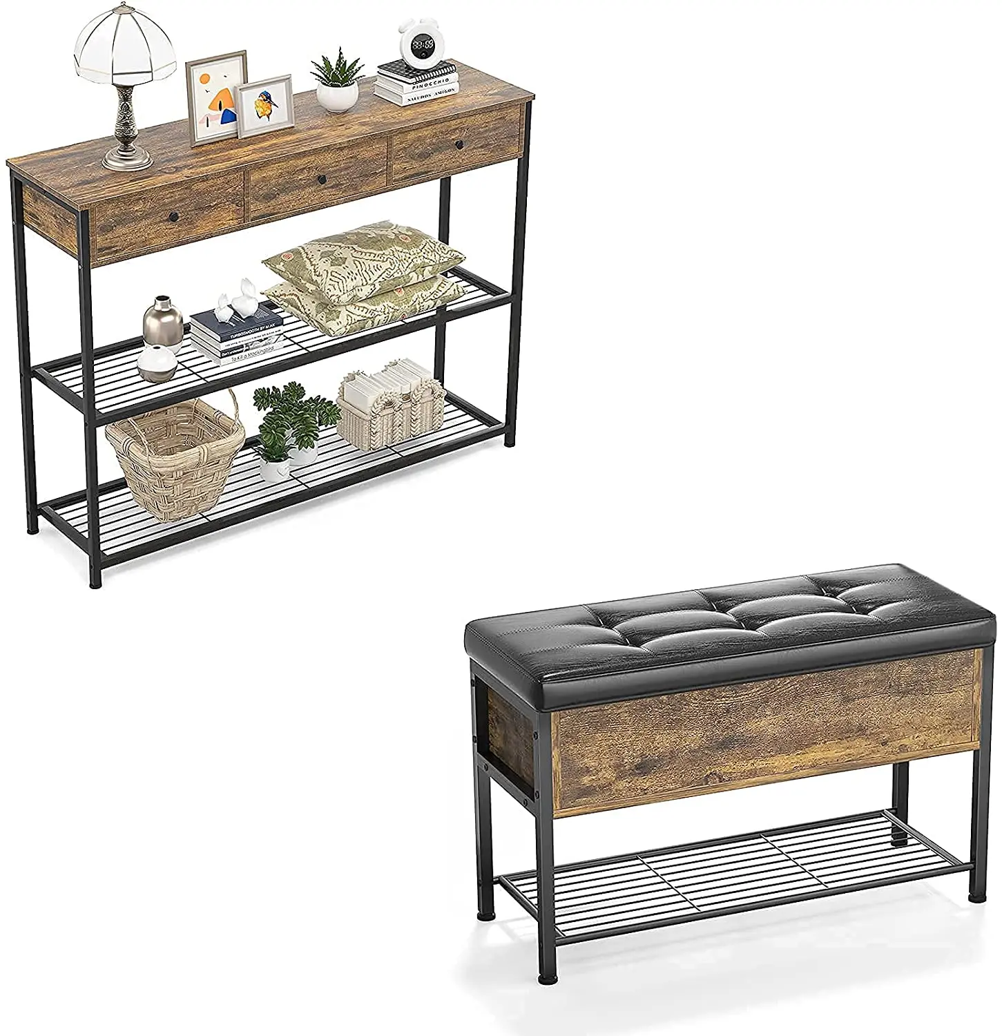 Console Table with 3 Drawers and Ecoprsio Storage Bench, Industrial Bed Chest Storage Bench
Console Table with 3 Drawers and Ecoprsio Storage Bench, Industrial Bed Chest Storage Bench