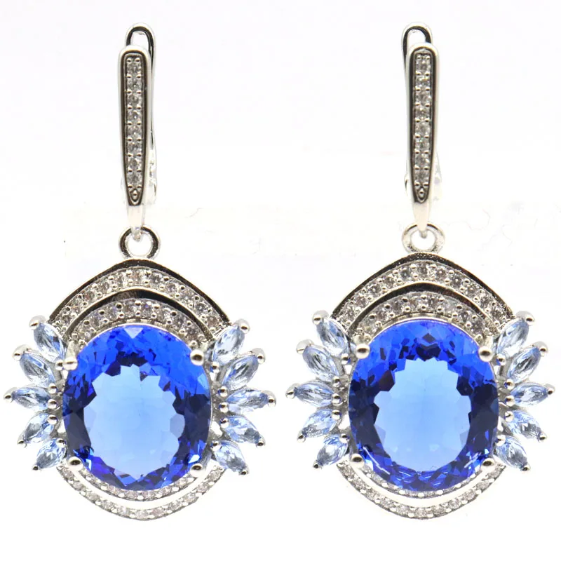 

40x22mm Stunning Created Rich Blue Violet Tanzanite Bright Zircon Women Jewelry Making Silver Earrings Daily Wear