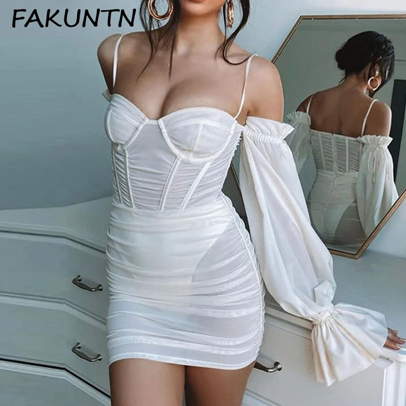 FAKUNTN White Sexy Party Bodycon Dress Women 2021 Summer See-through Mesh Ruched Women's Flared Long Sleeve Dresses Vestidos
FAKUNTN White Sexy Party Bodycon Dress Women 2021 Summer See-through Mesh Ruched Women's Flared Long Sleeve Dresses Vestidos