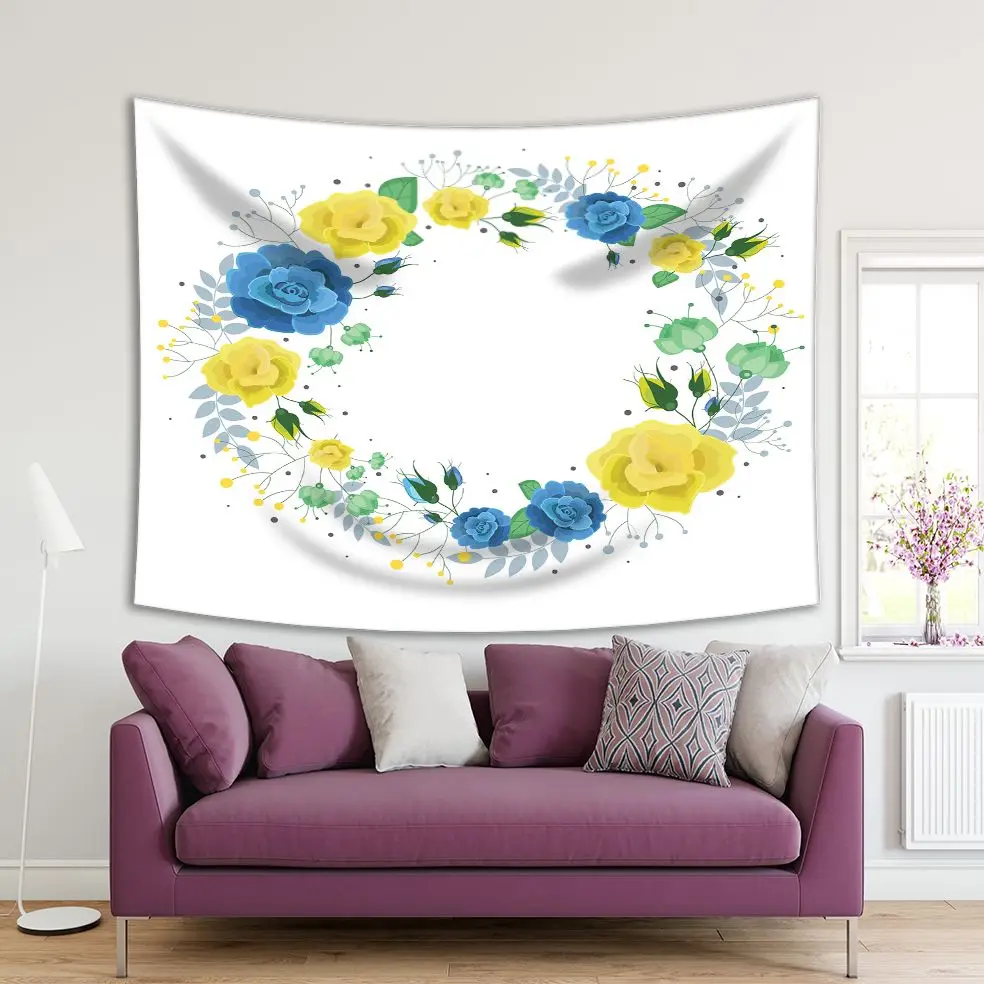 Tapestry Flowers Leaves Blossoms Floral Wreath Summer Love Celebration Theme Art Printed Blue Yellow Green
Tapestry Flowers Leaves Blossoms Floral Wreath Summer Love Celebration Theme Art Printed Blue Yellow Green