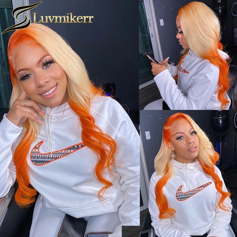 

613 Blonde Omber Orange Colored Full Glueless 13x4 Lace Frontal Wig Human Hair Wavy 13x6 Hd Transparent Front Wigs For Women