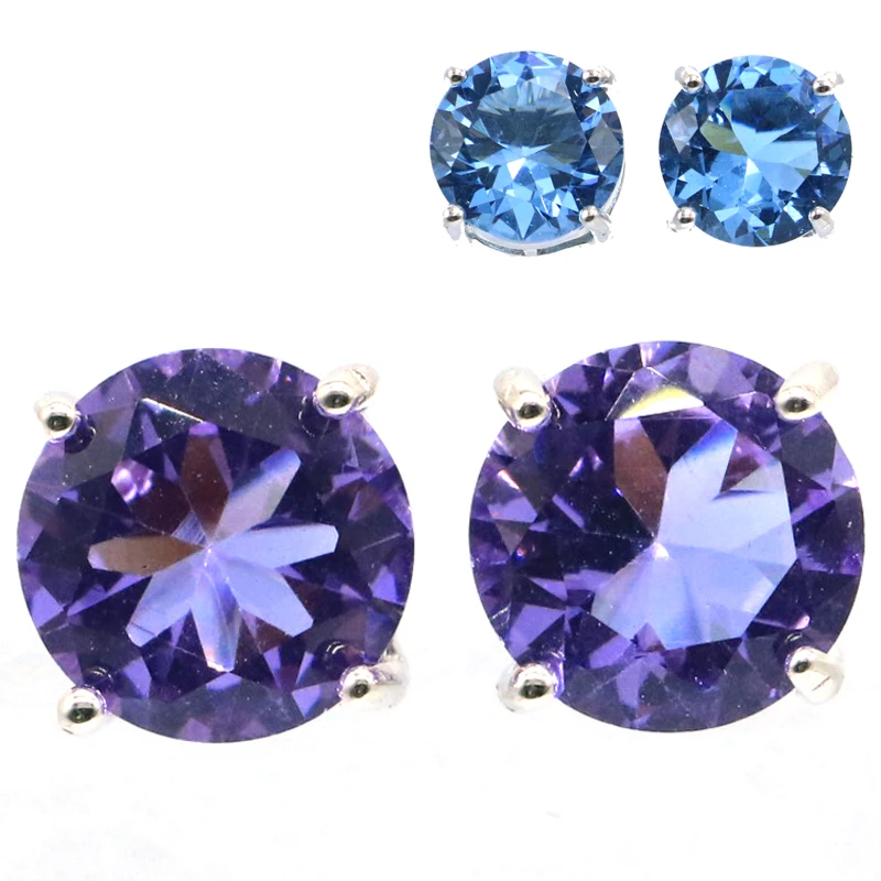 

9x9mm Lovely Created Color Changing Alexandrite Topaz Real Ruby Emerald Blue Sapphire For Girls Silver Stud Earrings Wholesale