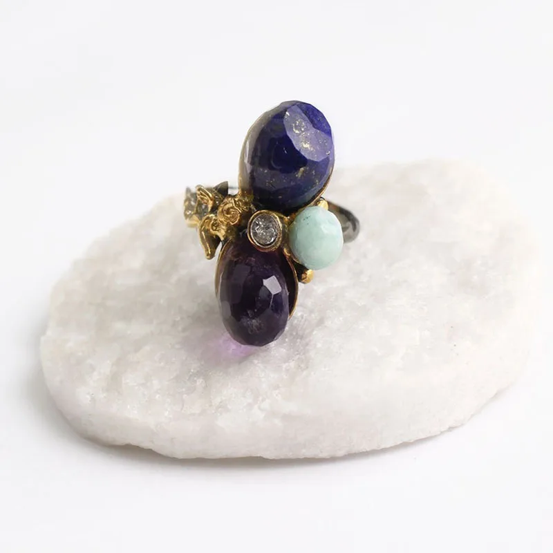 Blue Lapis Lazuli and Green Purple Zircon Gold Plated Womens Silver Ring, Woman 925 Silver Zircon Handmade Ring,MultiColor
Blue Lapis Lazuli and Green Purple Zircon Gold Plated Womens Silver Ring, Woman 925 Silver Zircon Handmade Ring,MultiColor