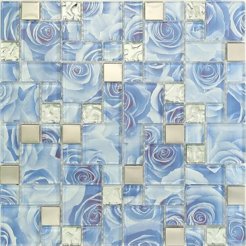 33 PCS Blue Rose Kitchen Glass Mosaic Wall Tile Backsplash JMFGT094 Silver Stainless Steel Metal Tiles
33 PCS Blue Rose Kitchen Glass Mosaic Wall Tile Backsplash JMFGT094 Silver Stainless Steel Metal Tiles