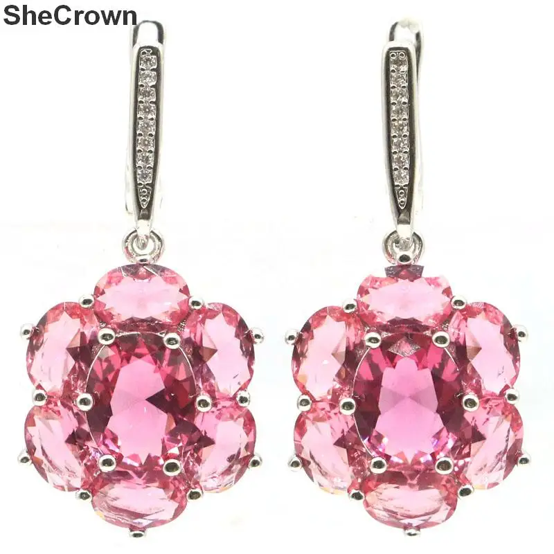 Женские серебряные серьги 37x17 мм с турмалином|925 silver earrings|london bluesilver cz |