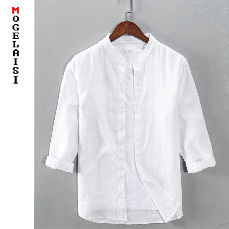 White linen shirt men three quarter casual tops summer Breathable solid high quality shirt man Camisa masculina new 2021 L741
White linen shirt men three quarter casual tops summer Breathable solid high quality shirt man Camisa masculina new 2021 L741