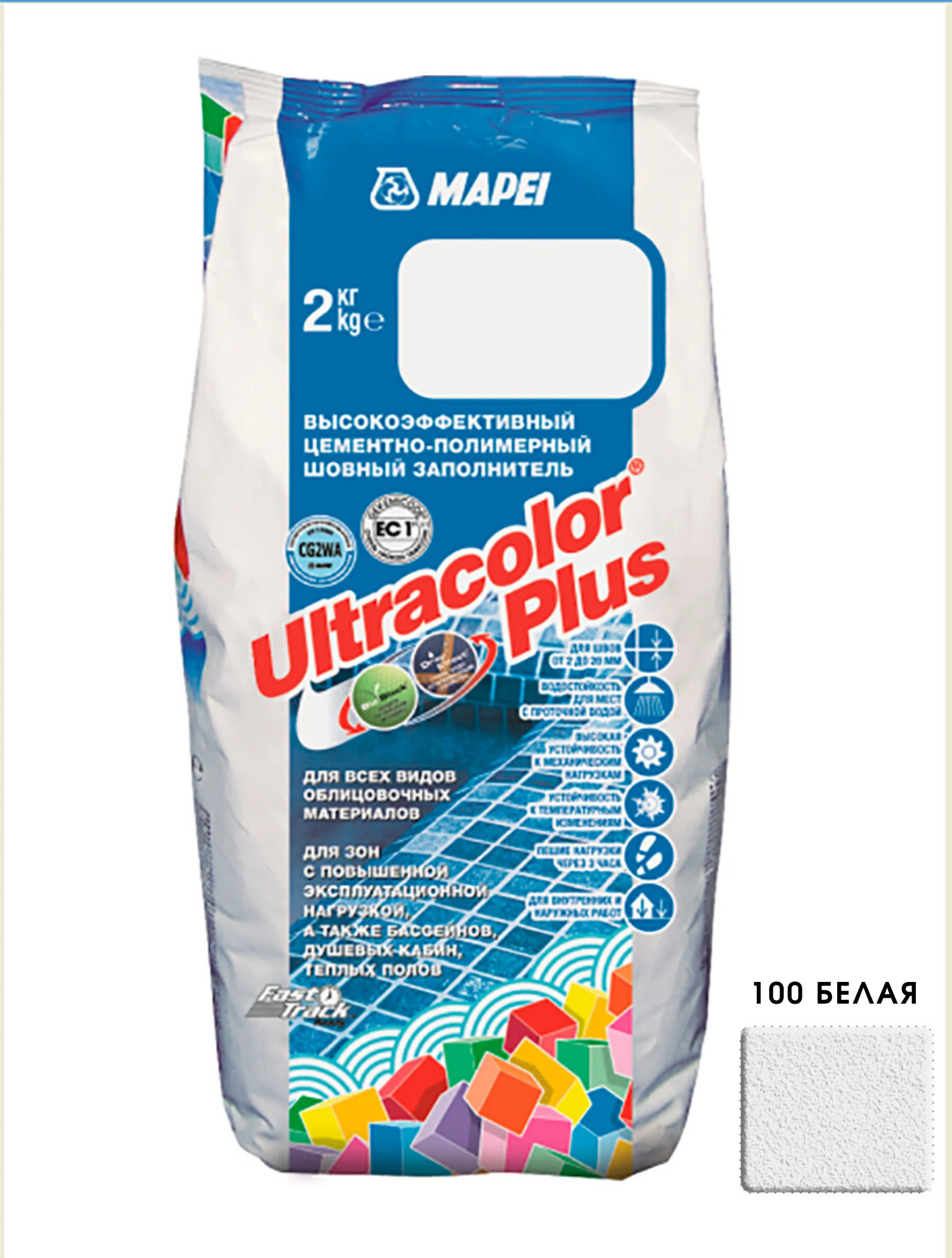 Затирка для швов MAPEI (МАПЕИ) Ultracolor plus Ультраколор плюс 100 белая 2 кг заполнения на