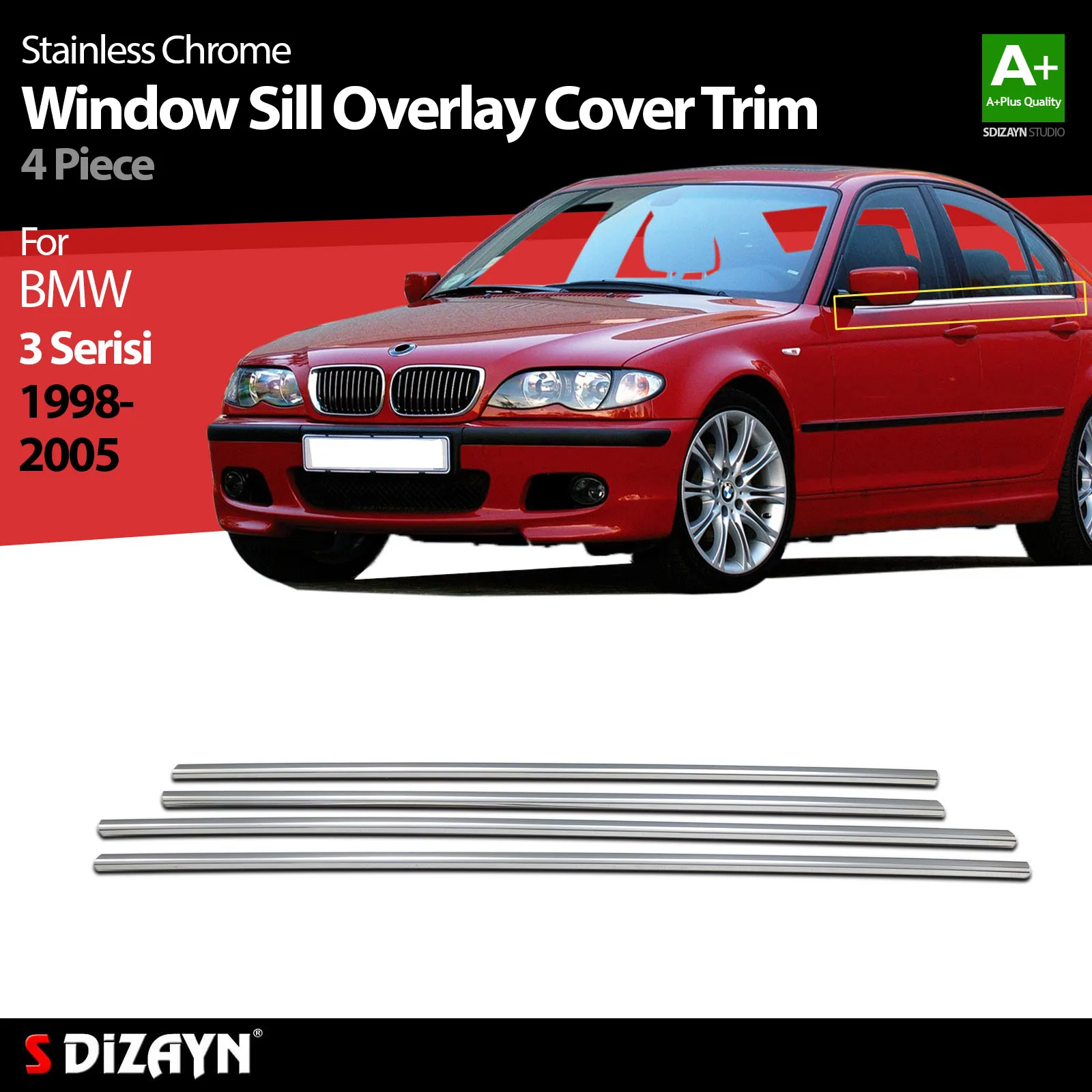 S Dizayn For Bmw E46 3 Series Chrome Window Sill Overlay Cover Trim Stainless Steel 4 Pcs Exterior Car Accessories Auto Products
S Dizayn For Bmw E46 3 Series Chrome Window Sill Overlay Cover Trim Stainless Steel 4 Pcs Exterior Car Accessories Auto Products
