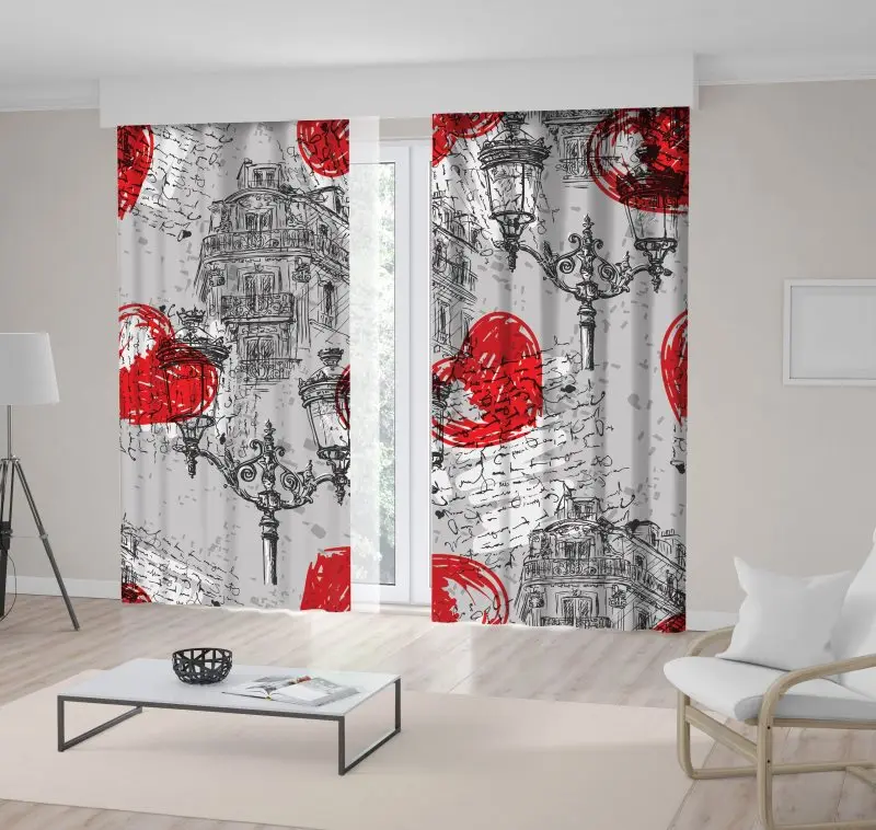 Curtain Parisian House with Balconies Street Lights Heart Shapes Retro Vintage Paris Theme Red and Grey Illustration Printed
Curtain Parisian House with Balconies Street Lights Heart Shapes Retro Vintage Paris Theme Red and Grey Illustration Printed