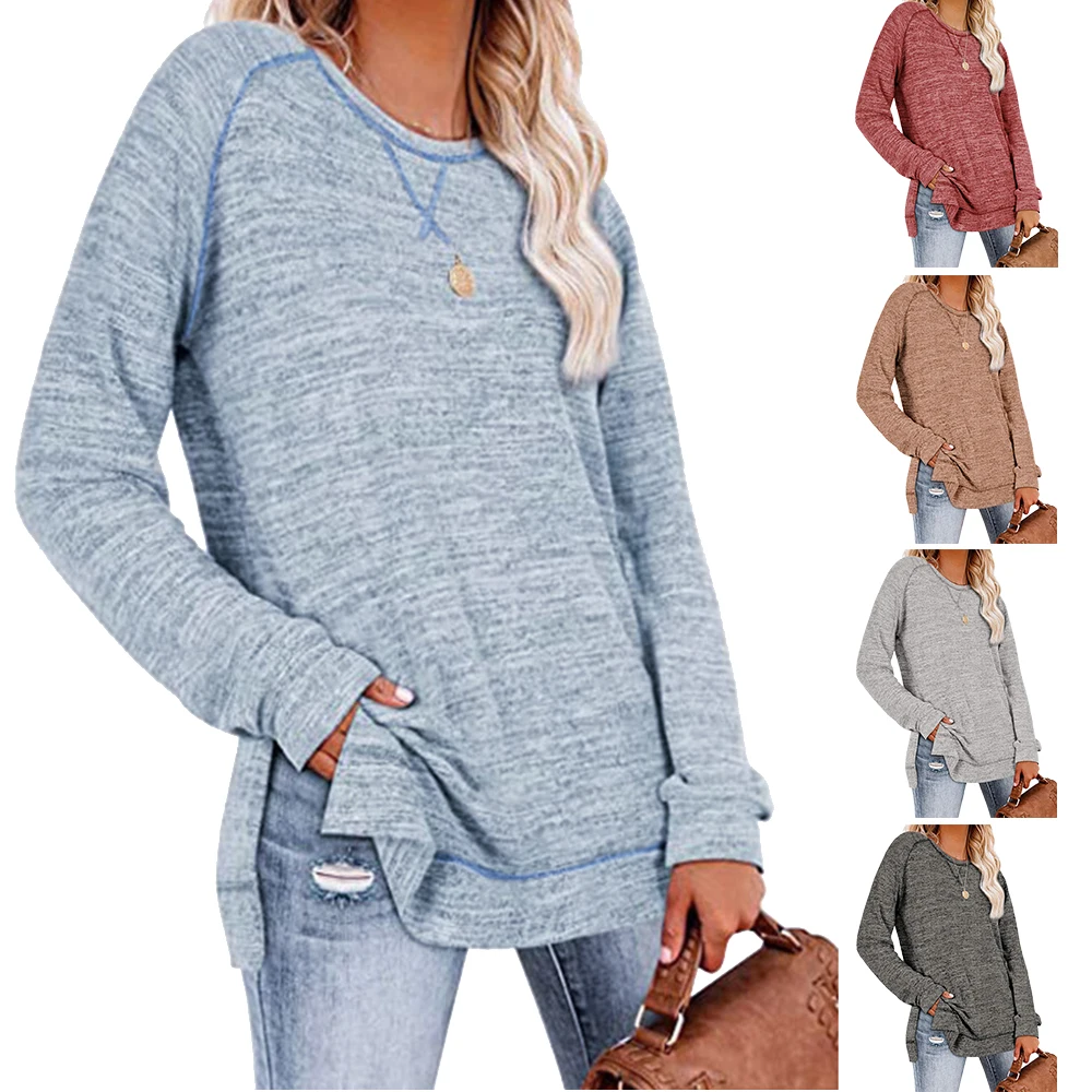 Loose Split Side T Shirt Vogue Women Long Sleeve Tunic Round Neck Graceful Solid Color Stitching Sweatshirt Casual Autumn Tops
Loose Split Side T Shirt Vogue Women Long Sleeve Tunic Round Neck Graceful Solid Color Stitching Sweatshirt Casual Autumn Tops
