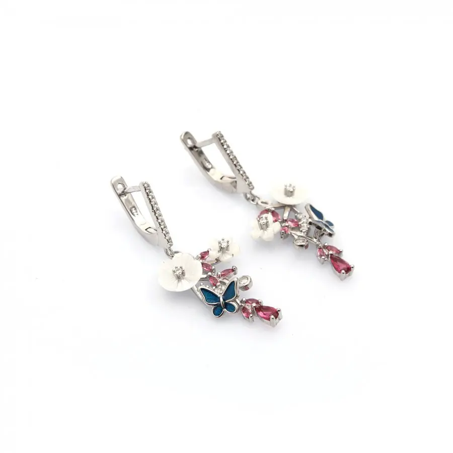 Gorgeous Butterfly and Flower Earrings With A Touch Of Colorful Gemstones Emerald, Mother of Pearl and Zircon
Gorgeous Butterfly and Flower Earrings With A Touch Of Colorful Gemstones Emerald, Mother of Pearl and Zircon