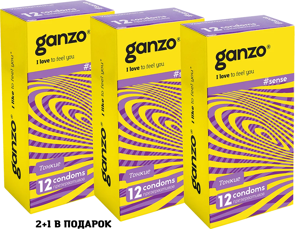 Фото Презервативы Тонкие GANZO SENSE Комплект 2+1 (12шт. х 3 упак.) | Красота и здоровье