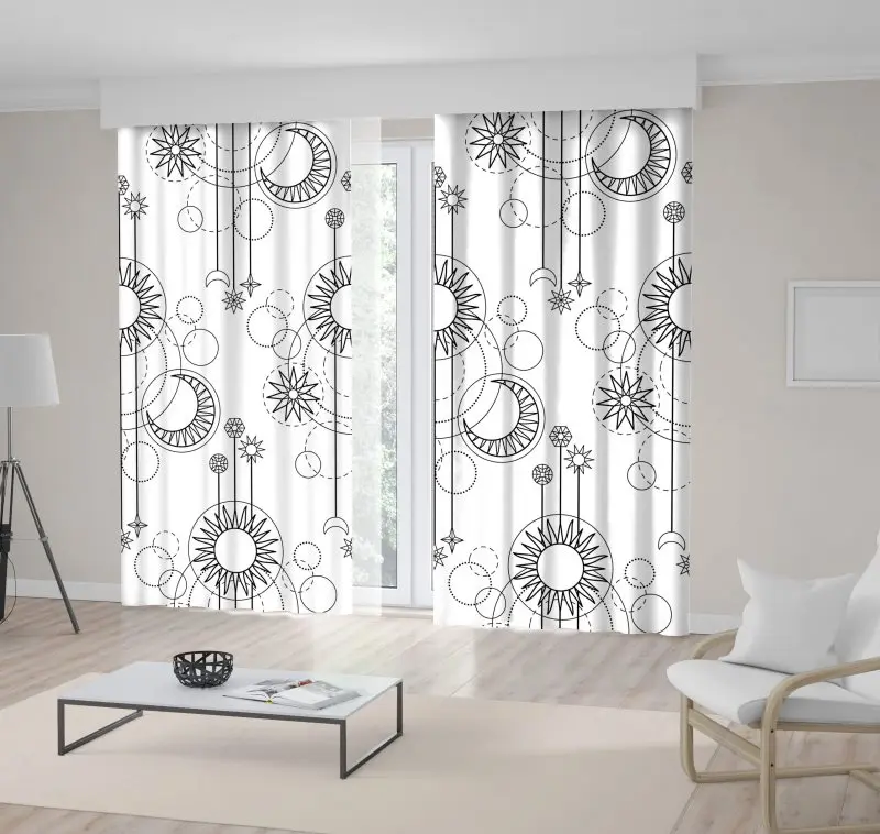 Curtain Sun Moon Star and Geometric Patterns Modern Fun Decorative Artwork Printed Black White
Curtain Sun Moon Star and Geometric Patterns Modern Fun Decorative Artwork Printed Black White