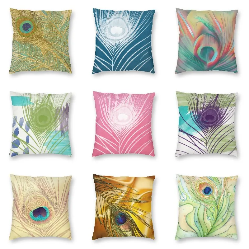 

Nordic Peacock Feather Cushion Covers Watercolor Plumage Pink Dream Stripes Pillow Case Square Pillowcase Living Room Decoration