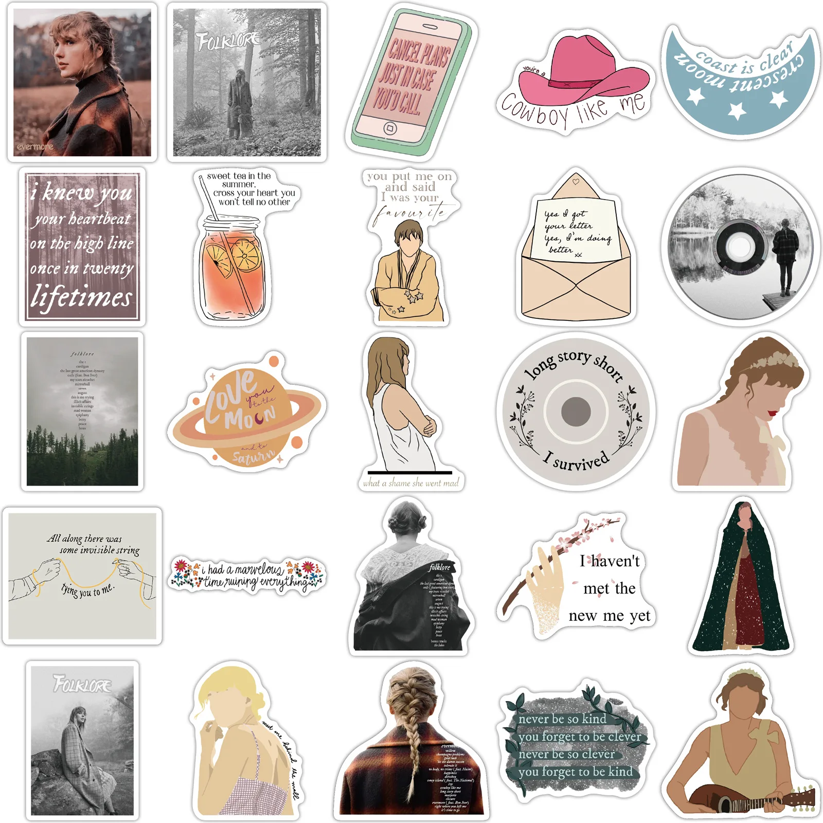 10/50Pcs Folk Song Singer Taylor Album Stickers Suitcase DIY Laptop Bicycle Skateboard Phone Luggage Cartoon Stickers Aesthetic 
10/50Pcs Folk Song Singer Taylor Album Stickers Suitcase DIY Laptop Bicycle Skateboard Phone Luggage Cartoon Stickers Aesthetic