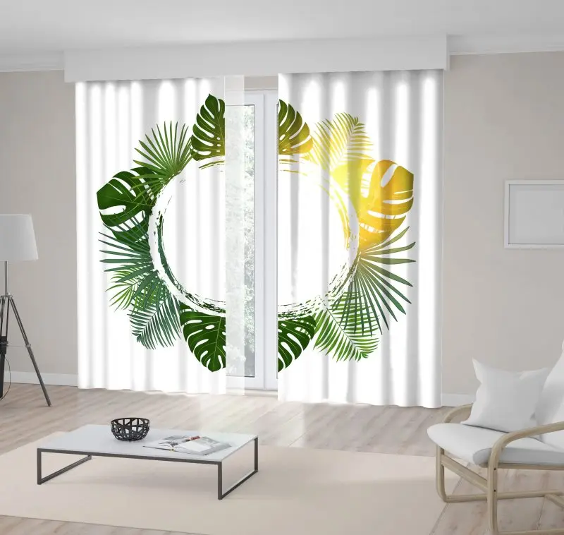 Curtain Palm Leaves Circle Frame Sunny Exotic Seaside Summer Days Floral Modern Artwork Yellow Green White
Curtain Palm Leaves Circle Frame Sunny Exotic Seaside Summer Days Floral Modern Artwork Yellow Green White
