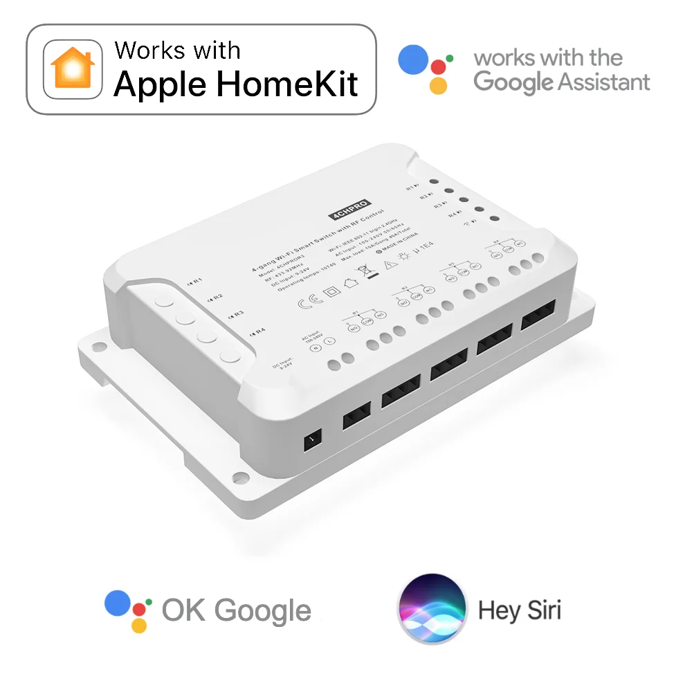 

Умный дом Wi-Fi переключатель 4 реле для Apple HomeKit Siri Google Assistant голосовой Sonof сухой контакт 433 МГц Автоматизация 4CH Pro R3