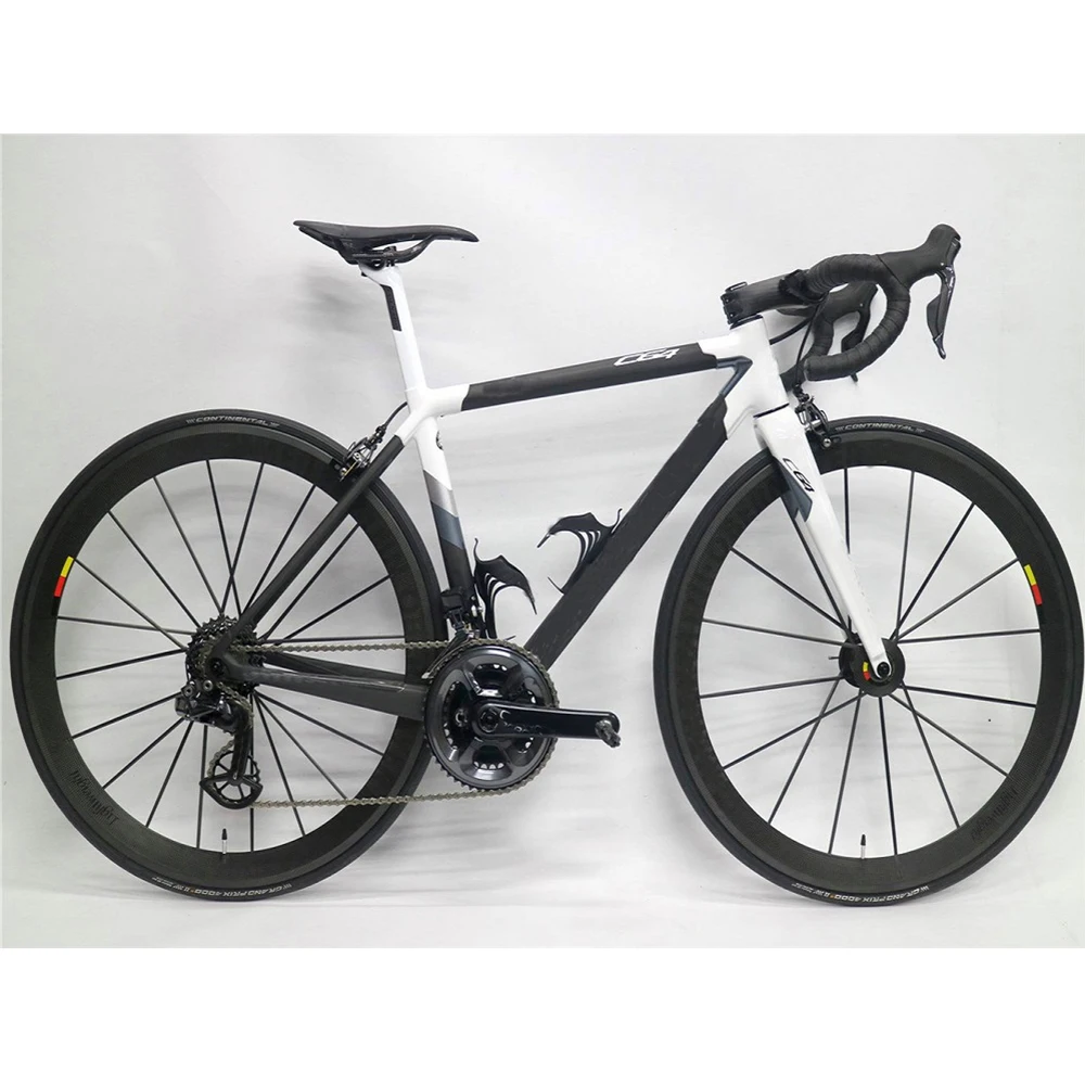 

T1000 Black White C64 Carbon Complete Road Bike Glossy Road Bicycle Carbon Full Bike With R7010 Groupset 50mm Cosmic Wheelset