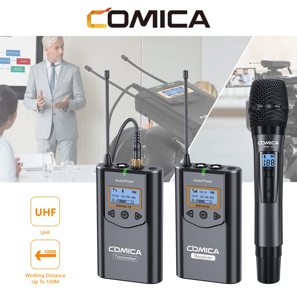 Comica CVM-WM100 UHF 48 Channels Wireless Lavalier Microphone Lapel Mic for DSLR Cameras Smartphones Video Recording Interview
Comica CVM-WM100 UHF 48 Channels Wireless Lavalier Microphone Lapel Mic for DSLR Cameras Smartphones Video Recording Interview