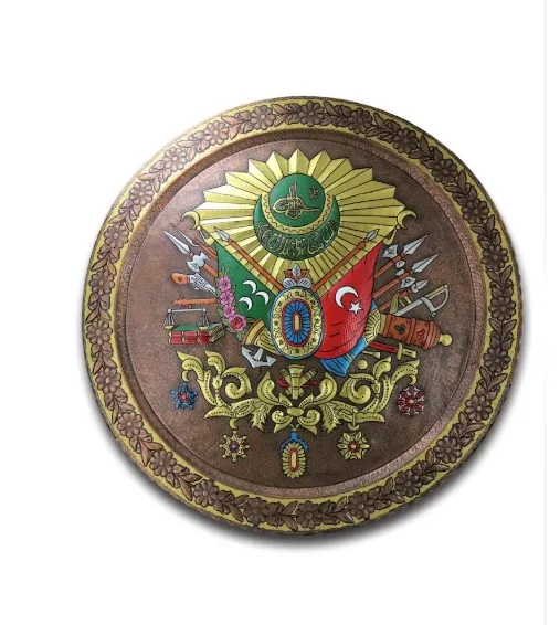 Painted Ottoman Empire Coat of Arms Copper Processing Wall Tray 70 cm
