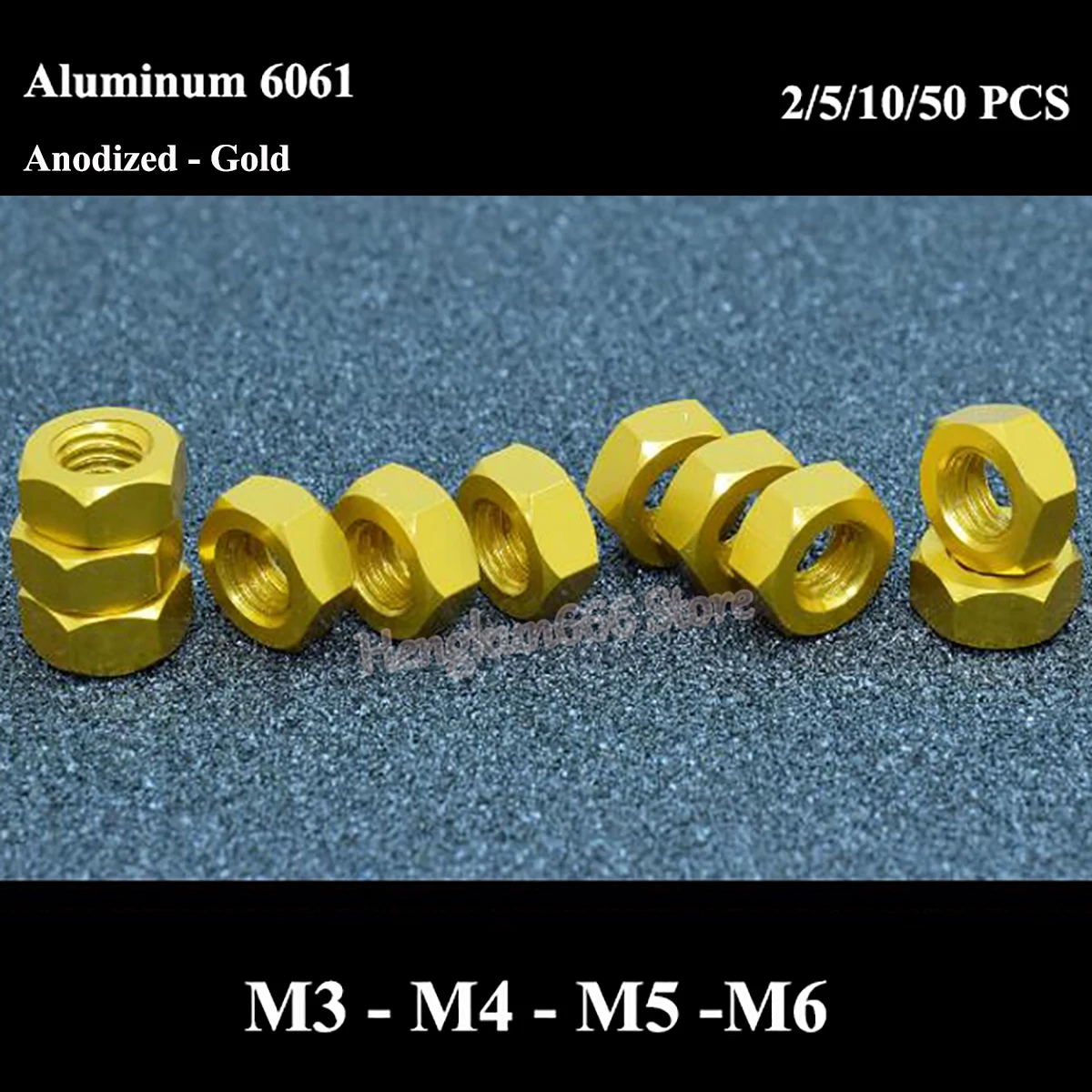 

M3 M4 M5 M6 шестигранные гайки из алюминиевого сплава анодированное Золото Алюминиевая Шестигранная гайка DIN 934 для болтов
