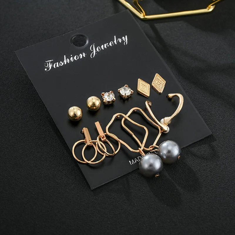 

Fashion Statement Pearl Hoop Stud Earrings Sets For Women Vintage Geometirc Metel Circle Earrings 2021 Trend Female Jewelry Gift