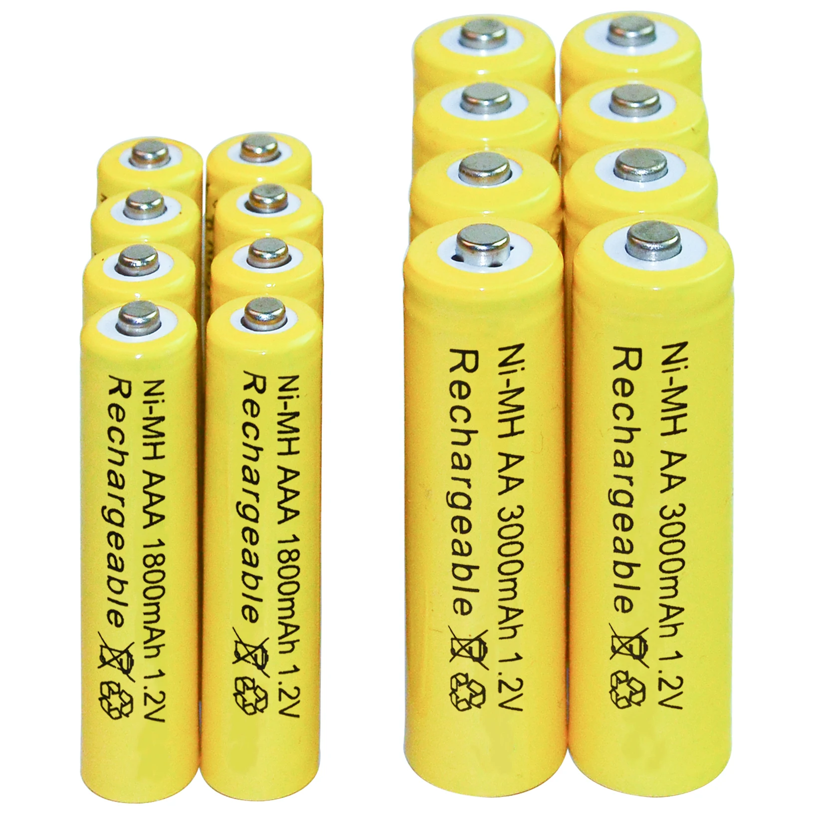 8/10/12/24/32/50 шт AA 3000mAh + AAA 1800mAh 1 2 V NiMH желтая аккумуляторная батарея 2A 3A RC игрушки