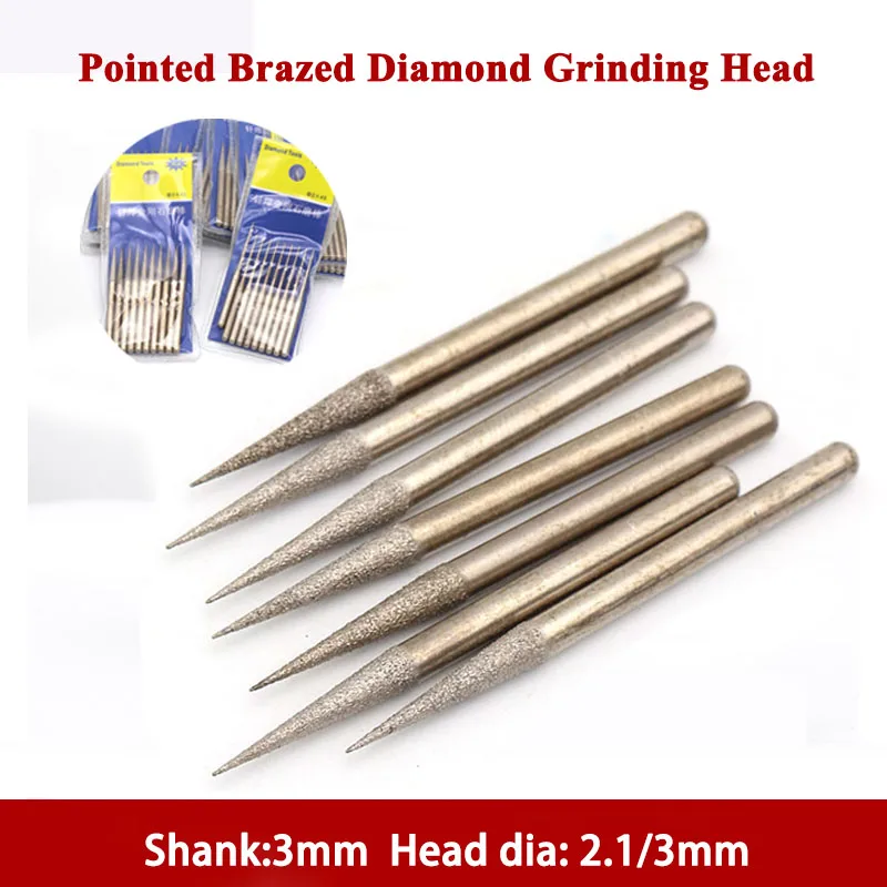 1PCS 3mmShank Pointed Brazed Diamond Grinding Head Pointed Bits for Burrs Jade Peeled And Carved Metal Glass Stone Hole Grinding
1PCS 3mmShank Pointed Brazed Diamond Grinding Head Pointed Bits for Burrs Jade Peeled And Carved Metal Glass Stone Hole Grinding
