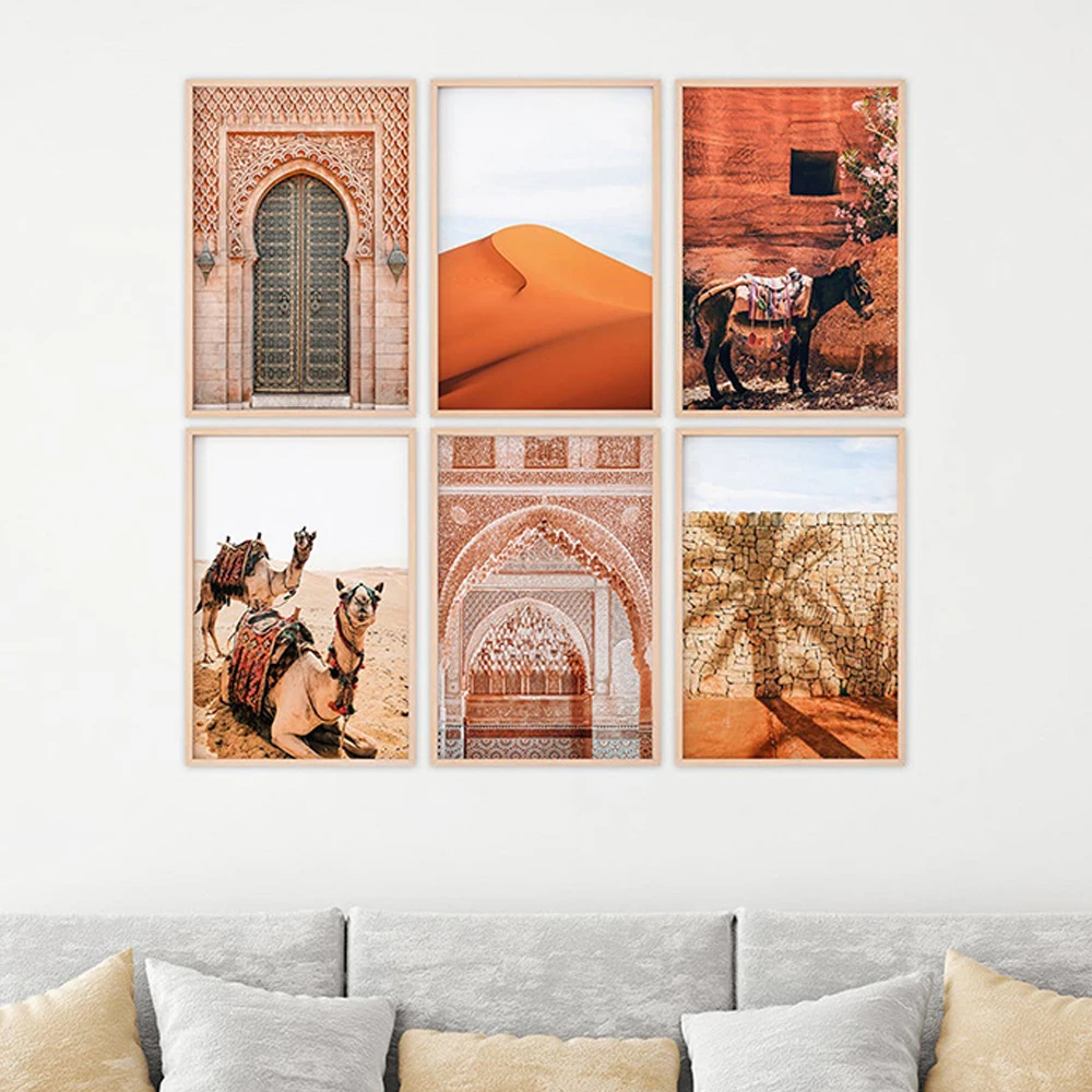 

Desert Camel Vintage Morocco Door Wall Art Pictures Canvas Painting Gallery Posters and Prints Interior Living Room Home Decor