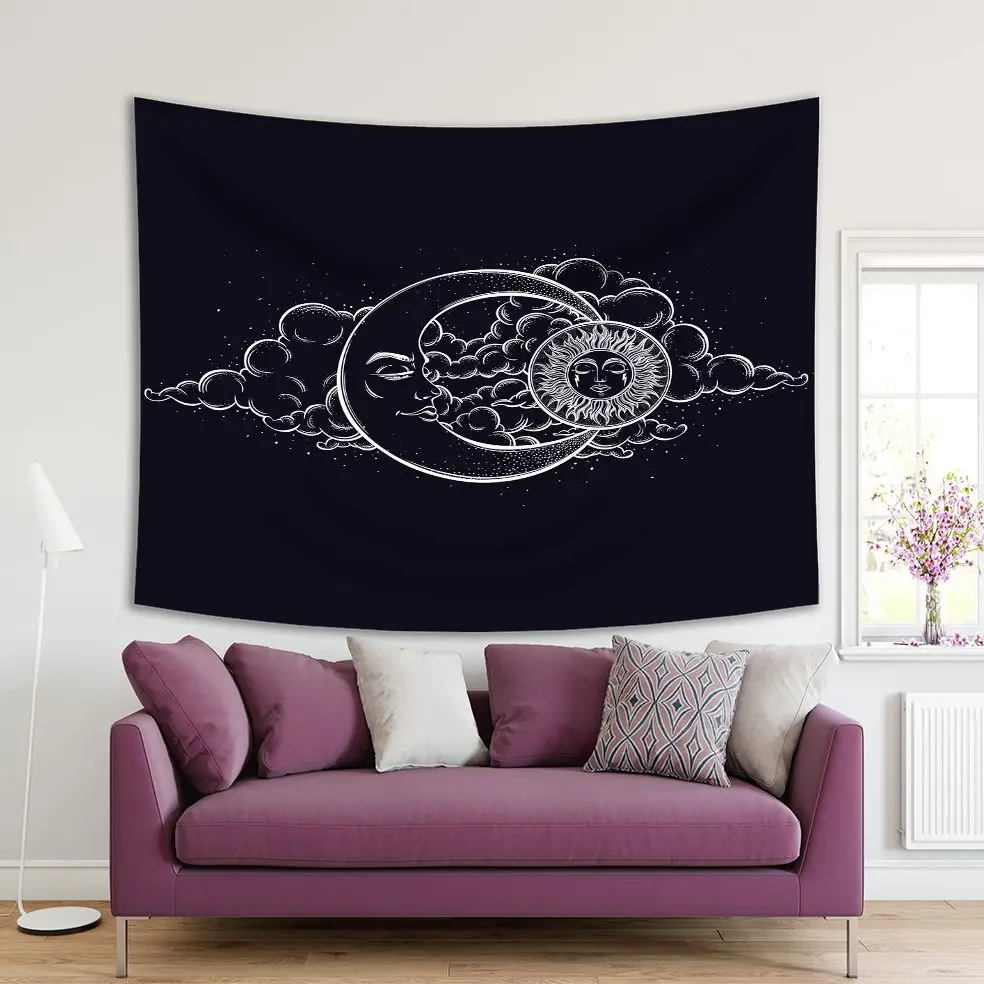 Tapestry Moon Sun Stars and Clouds Night Sky Oriental Traditional Mythical Artwork on Dark Background Printed Blue White
Tapestry Moon Sun Stars and Clouds Night Sky Oriental Traditional Mythical Artwork on Dark Background Printed Blue White