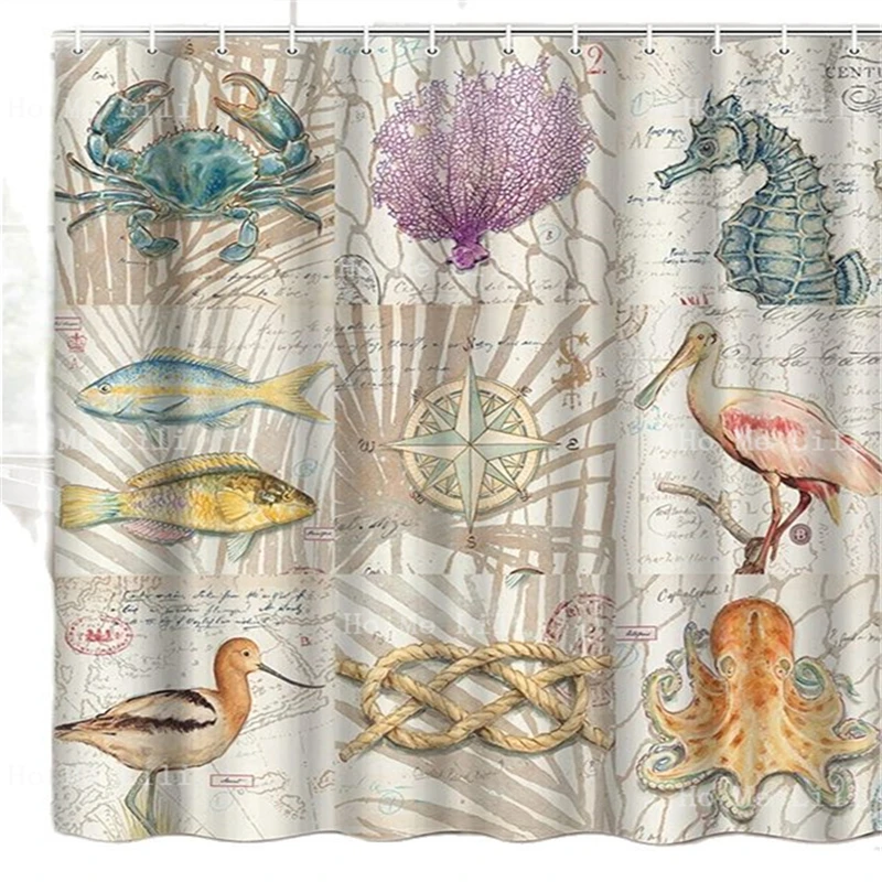 Sea Animal Shower Curtain Tropical Ocean Life Octopus Pelican Fish On Vintage Background Waterproof Bathtub Decor With Hooks
Sea Animal Shower Curtain Tropical Ocean Life Octopus Pelican Fish On Vintage Background Waterproof Bathtub Decor With Hooks