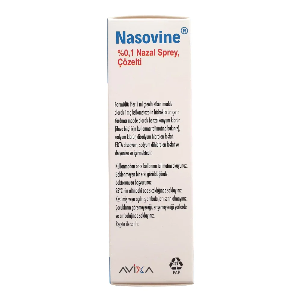 Nasovine Nasal Sprey 0.1% - 10 ml - Treatment of nasal congestion, seasonal and allergic rhinitis and sinusitis
Nasovine Nasal Sprey 0.1% - 10 ml - Treatment of nasal congestion, seasonal and allergic rhinitis and sinusitis