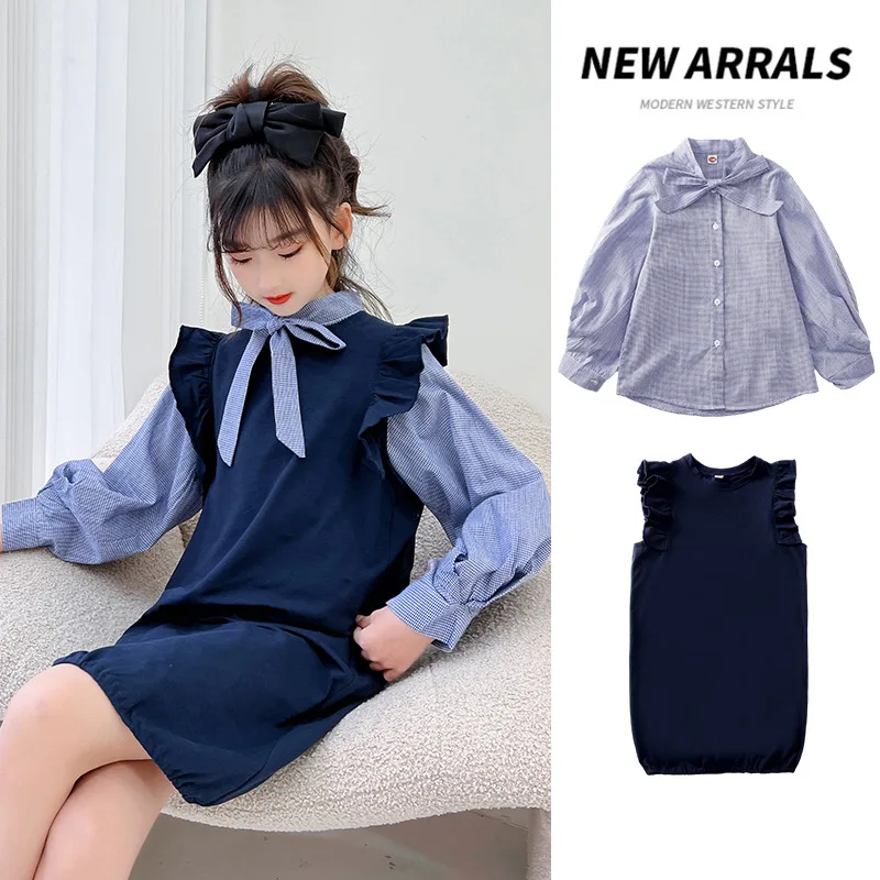 Girls Dress Set Blue Long Sleeve Plaid Shirt Vest Dress Two Pieces Teenage Kids Clothing Spring Casual School Children Outfits
Girls Dress Set Blue Long Sleeve Plaid Shirt Vest Dress Two Pieces Teenage Kids Clothing Spring Casual School Children Outfits