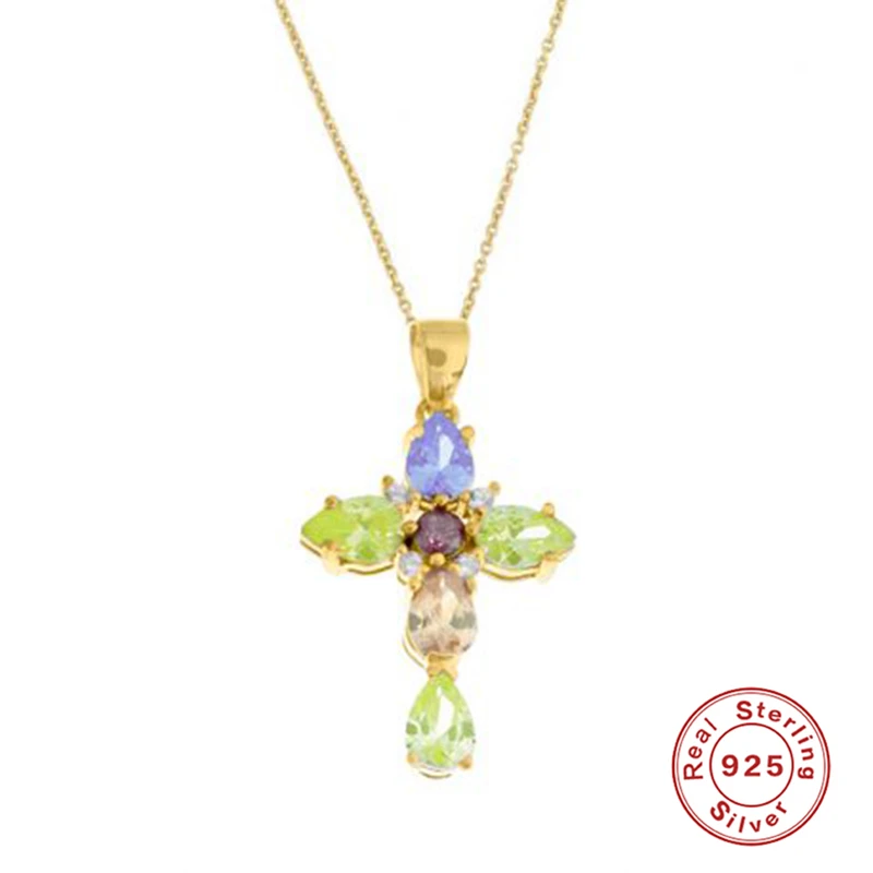 AIDE 925 Sterling Silver Cross Necklace Women Fashion Cross Colorful Zircon Stone Pendant Necklace Christmas Gift bijoux femme
AIDE 925 Sterling Silver Cross Necklace Women Fashion Cross Colorful Zircon Stone Pendant Necklace Christmas Gift bijoux femme