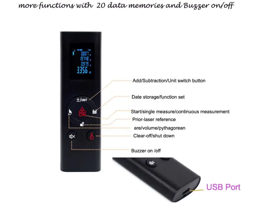 Smart Digital Laser Distance Meter Range Portable USB Charging Rangefinder Mini Handheld Distance Measuring Meter 40M
Smart Digital Laser Distance Meter Range Portable USB Charging Rangefinder Mini Handheld Distance Measuring Meter 40M