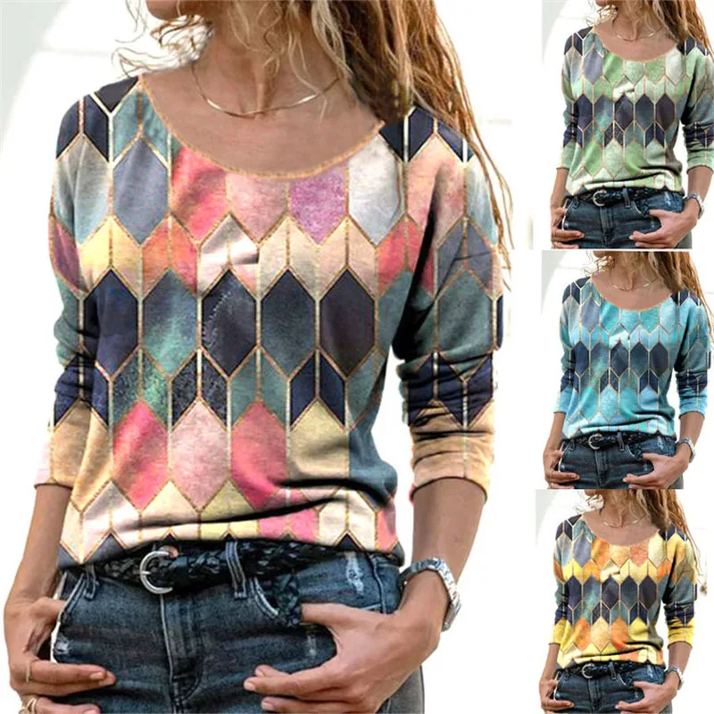 New print top fashion woman blouses 2022 Vintage Print geometric stitching contrast pattern T-shirt o-neck fashion casual top
New print top fashion woman blouses 2022 Vintage Print geometric stitching contrast pattern T-shirt o-neck fashion casual top