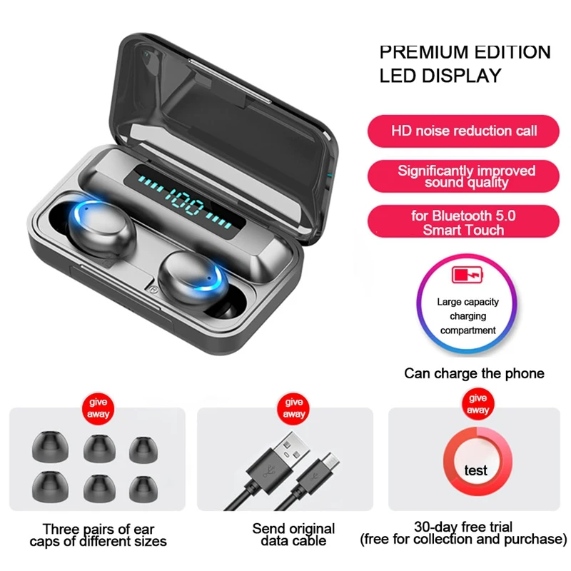 Wireless Bluetooth 5.0 Earphone Stereo Headphone Binaural Sports In-ear with LED Wireless Noise for iphone Android
Wireless Bluetooth 5.0 Earphone Stereo Headphone Binaural Sports In-ear with LED Wireless Noise for iphone Android