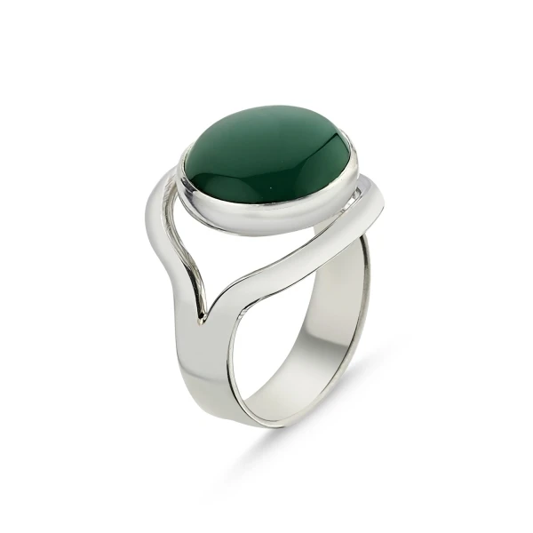 

Серебряное 925 пробы кольцо ручной работы с зеленым агатом