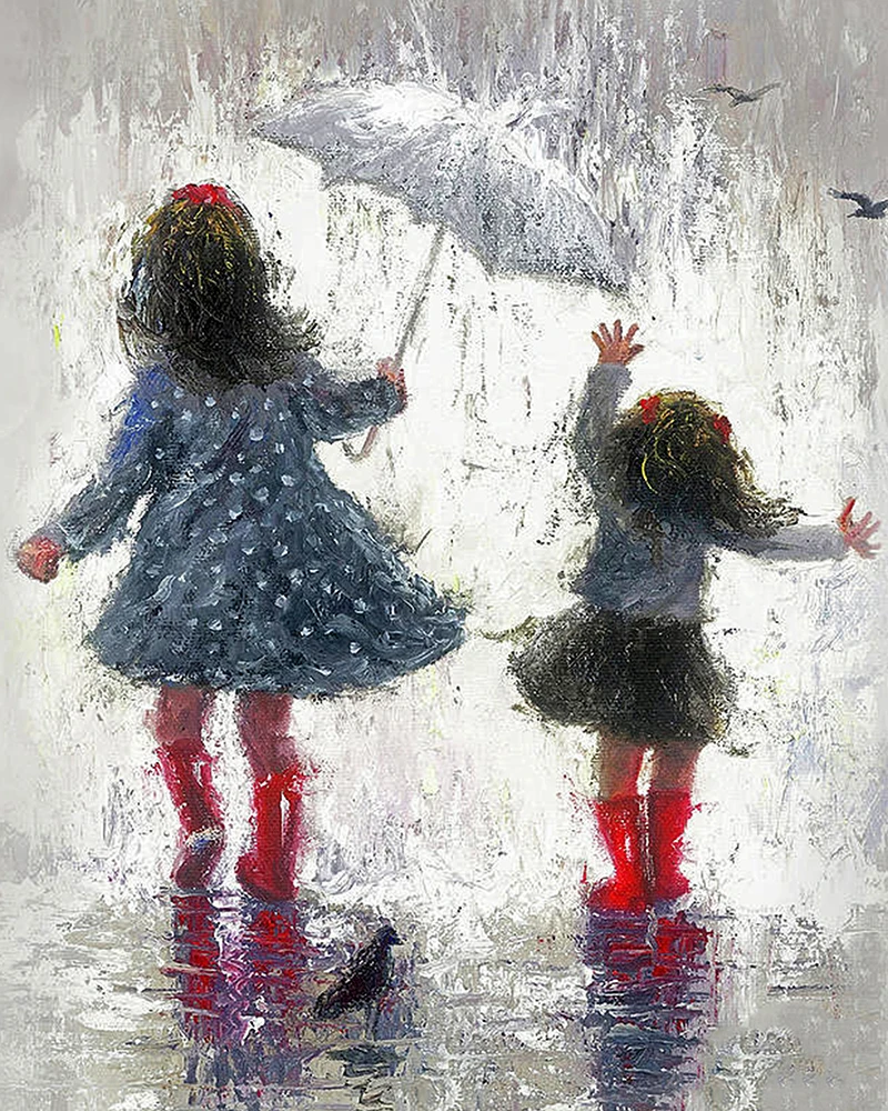 

《Playing in the rain》 picture painting by numbers home decor birthday present quadros decorativos