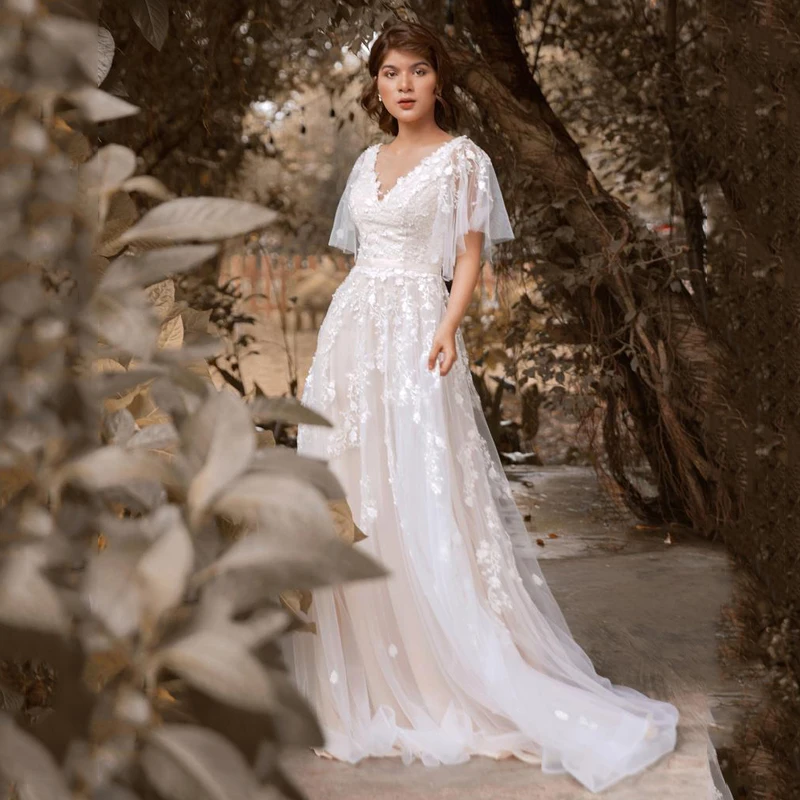 Charming Boho Wedding Dress A-line V-neck Appliques Backless Tea-length Bridal Gown For Sexy Women Custom Made Vestidos De Noiva
Charming Boho Wedding Dress A-line V-neck Appliques Backless Tea-length Bridal Gown For Sexy Women Custom Made Vestidos De Noiva